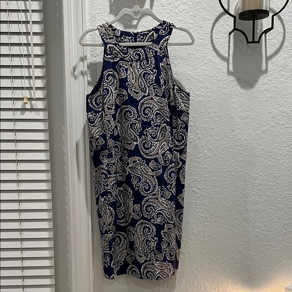 LOFT Navy Beige &White Paisley Midi Dress